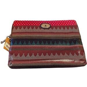 Fossil Key Per Fossil Tablet Pouch Cosmetic Case Multicolor Coated Canvas NWT